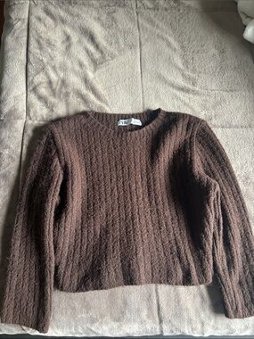 Zara Chocolate Brown Textured Crewneck Sweater